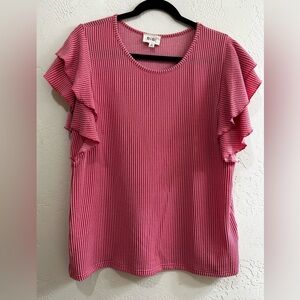 BiBi Urban Rib Fuchsia Ruffle Sleeve Blouse
